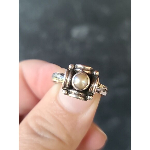 925 Sterling Silver Pearl Floral Square Shaped Ring Vintage, SIZE US 7.25 - Picture 1 of 10
